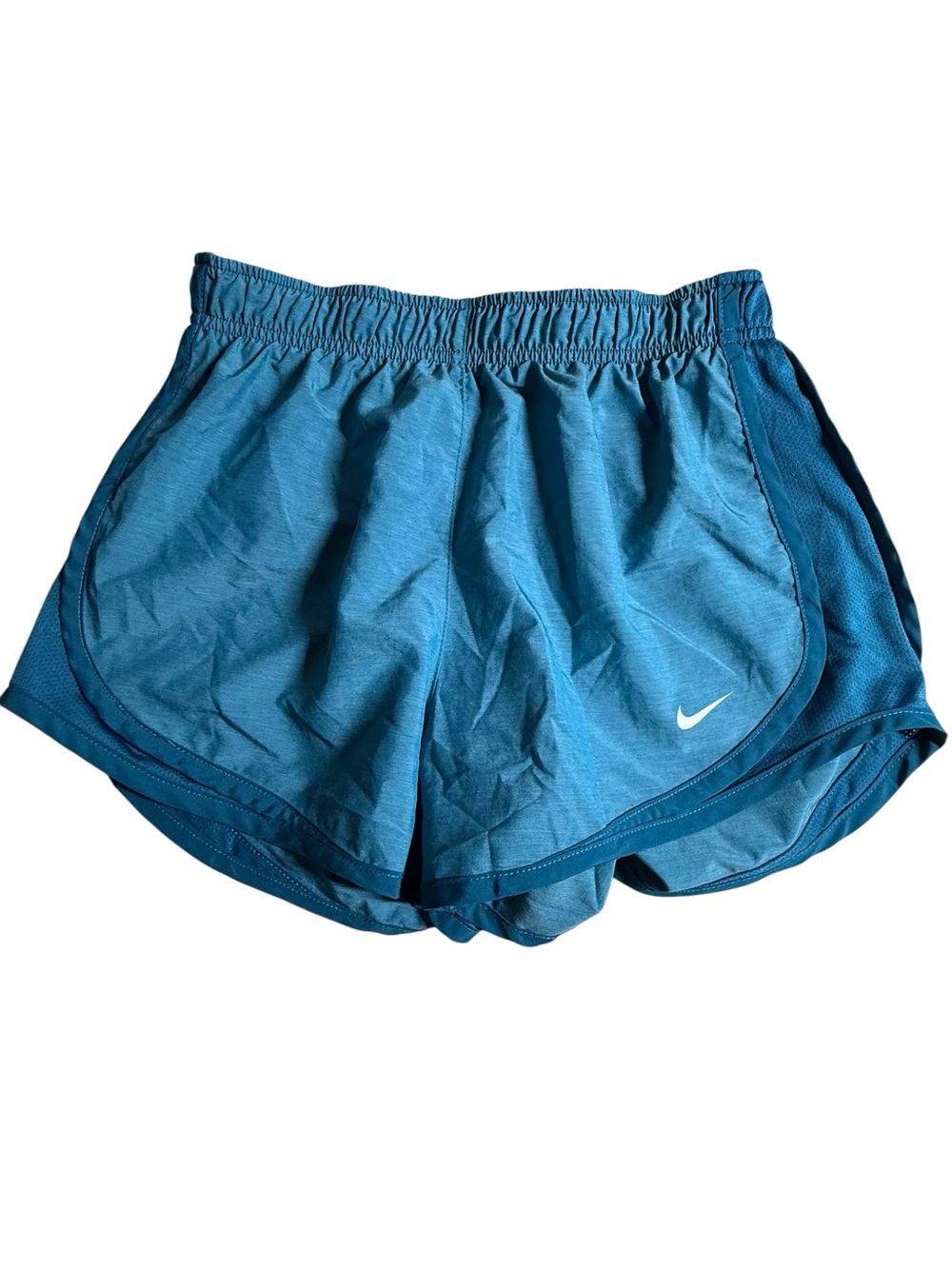 Nike Women's Teal Blue Athletic Shorts with White Swoosh